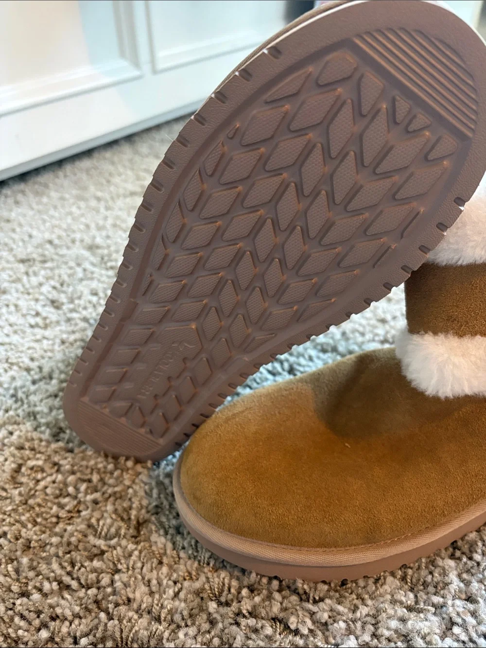 Koolaburra Kids Tan Faux-Suede Boots with Cream Faux-Fur Trim